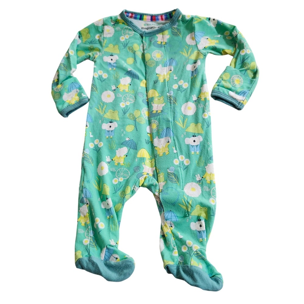 Magnetic Me Newborn Footie Magnetic Modal Bamboo Rainy Day Animal Green 5-8 lbs